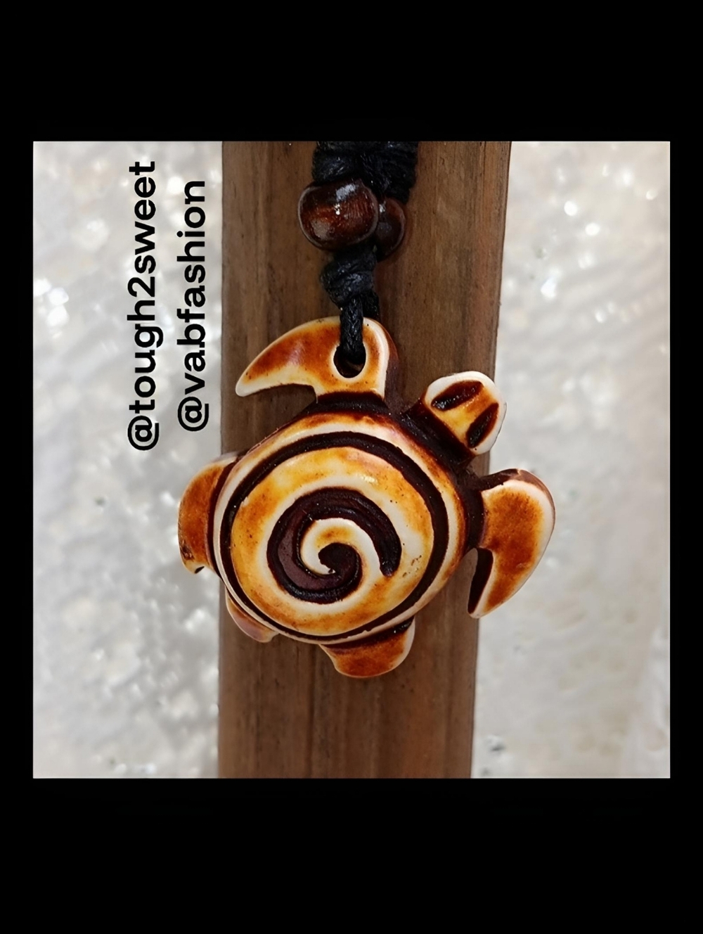 🆕️ARTISAN BOHO CARVED RESIN TURTLE ADJUSTABLE NECKLACE/GIFT BOXED (H)